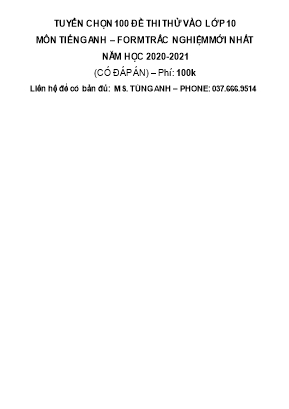 Bộ đề luyện thi tuyển sinh vào Lớp 10 THPT môn Tiếng Anh - Năm học 2020-2021 (Kèm đáp án)